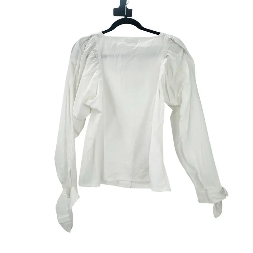 Mille Resort & Travel Evelyn Blouse White Puff Long Sleeves Size M NWOT